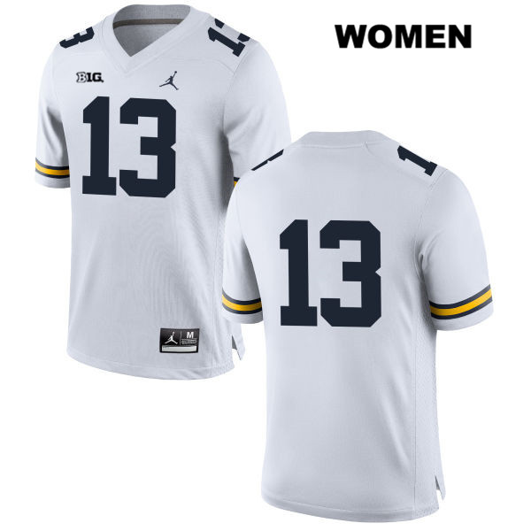 Women's NCAA Michigan Wolverines German Green #13 No Name White Jordan Brand Authentic Stitched Football College Jersey IC25S23YL